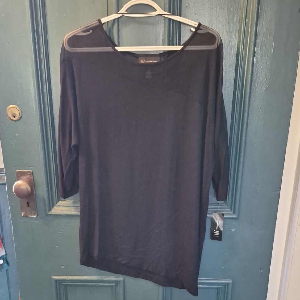INC International Concepts Black Lightweight 3/4 Sleeve Blouse